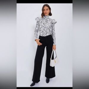Tuckernuck Bowden Top Size L NWT Gray Gardens Ruffle Blouse High Neck
